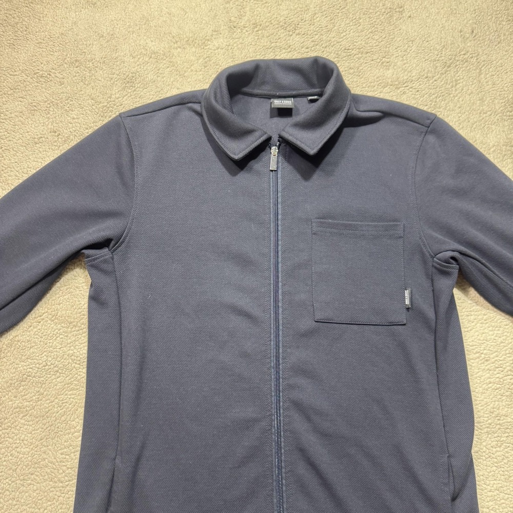 Only & Sons Overshirt Mens Large Navy Blue Full Zip Collar Pocket Stretch Casual - Picture 3 of 12